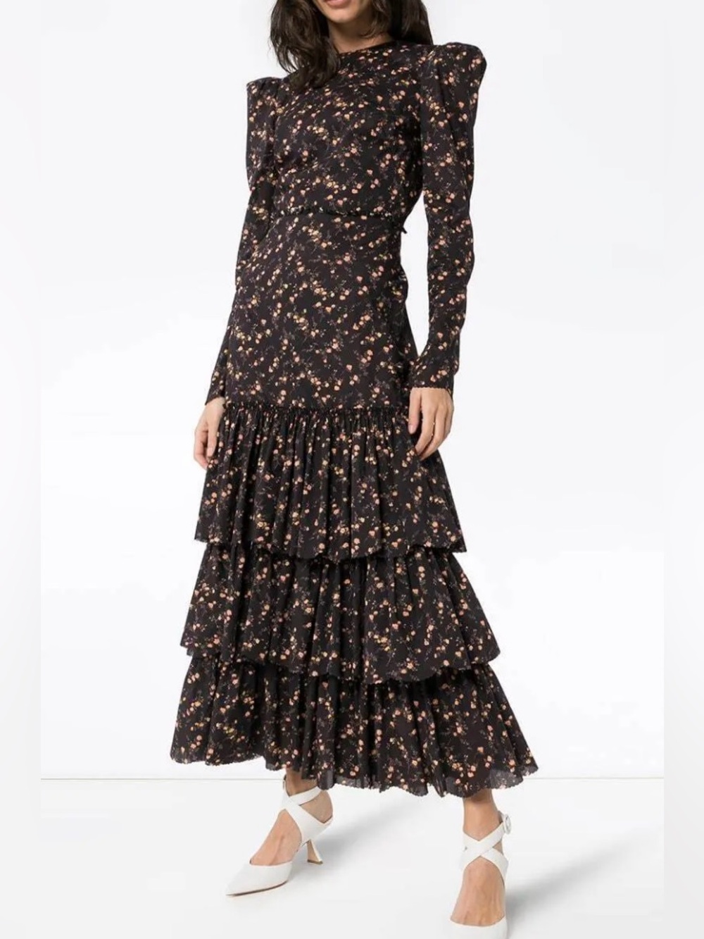 The Vampires Wife The Earl Archival Black Tiered Cotton Maxi Dress Sz UK 8 US 4